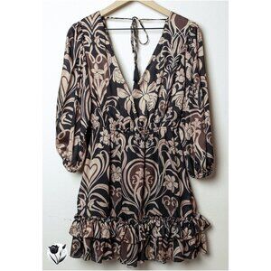 Eugenia Fernández Dress XS Boho Floral Ruffle Mini Long Sleeve Deep V Colombia